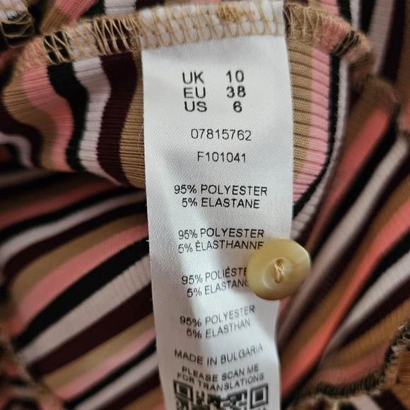 NWOT ASOS pink white tan & black tonal stripe rib mini tea dress Womens 6 - Picture 6 of 9